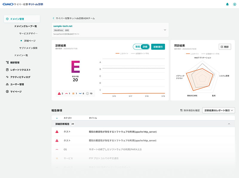 GMOサイバー攻撃ネットde診断 ASM_利用画面サンプル2