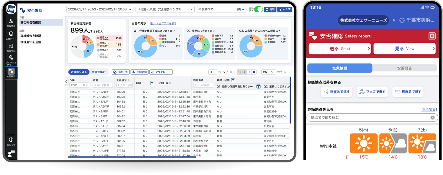 ウェザーニュース for business_利用画面サンプル1
